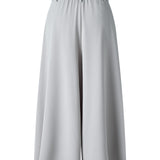 Poly Twill Wide Leg Casual Pants with Square Buckle Self-Fabric Belt