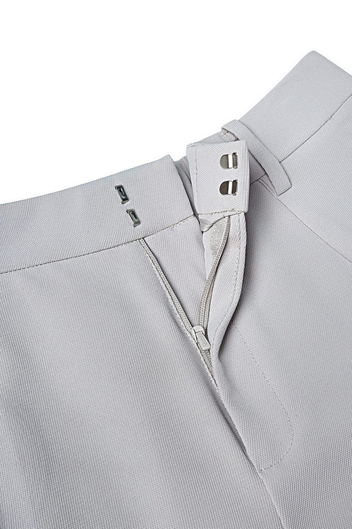 Poly Twill Wide Leg Casual Pants with Square Buckle Self-Fabric Belt
