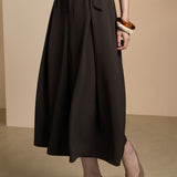Poly Twill Wide Leg Casual Pants with Square Buckle Self-Fabric Belt
