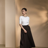 Poly Twill Wide Leg Casual Pants with Square Buckle Self-Fabric Belt