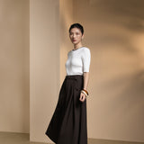 Poly Twill Wide Leg Casual Pants with Square Buckle Self-Fabric Belt