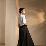 Poly Twill Wide Leg Casual Pants with Square Buckle Self-Fabric Belt