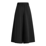 Poly Twill Wide Leg Casual Pants with Square Buckle Self-Fabric Belt