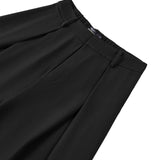 Poly Twill Wide Leg Casual Pants with Square Buckle Self-Fabric Belt