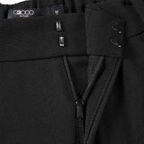 Poly Twill Wide Leg Casual Pants with Square Buckle Self-Fabric Belt