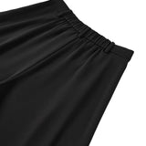 Poly Twill Wide Leg Casual Pants with Square Buckle Self-Fabric Belt