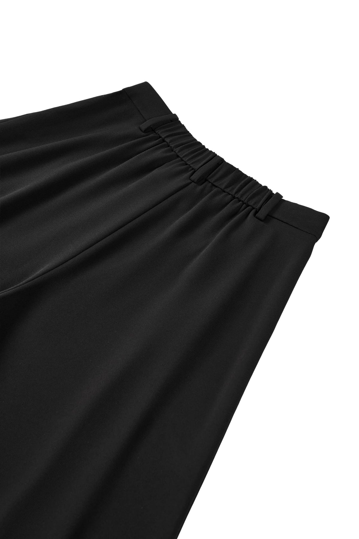 Poly Twill Wide Leg Casual Pants with Square Buckle Self-Fabric Belt