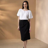 Poly Twill A-Shape Skirt with Belt