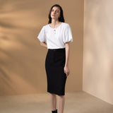Poly Twill A-Shape Skirt with Belt