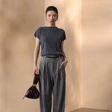 Poly Rayon Houndstooth Genie Casual Pants with Belt