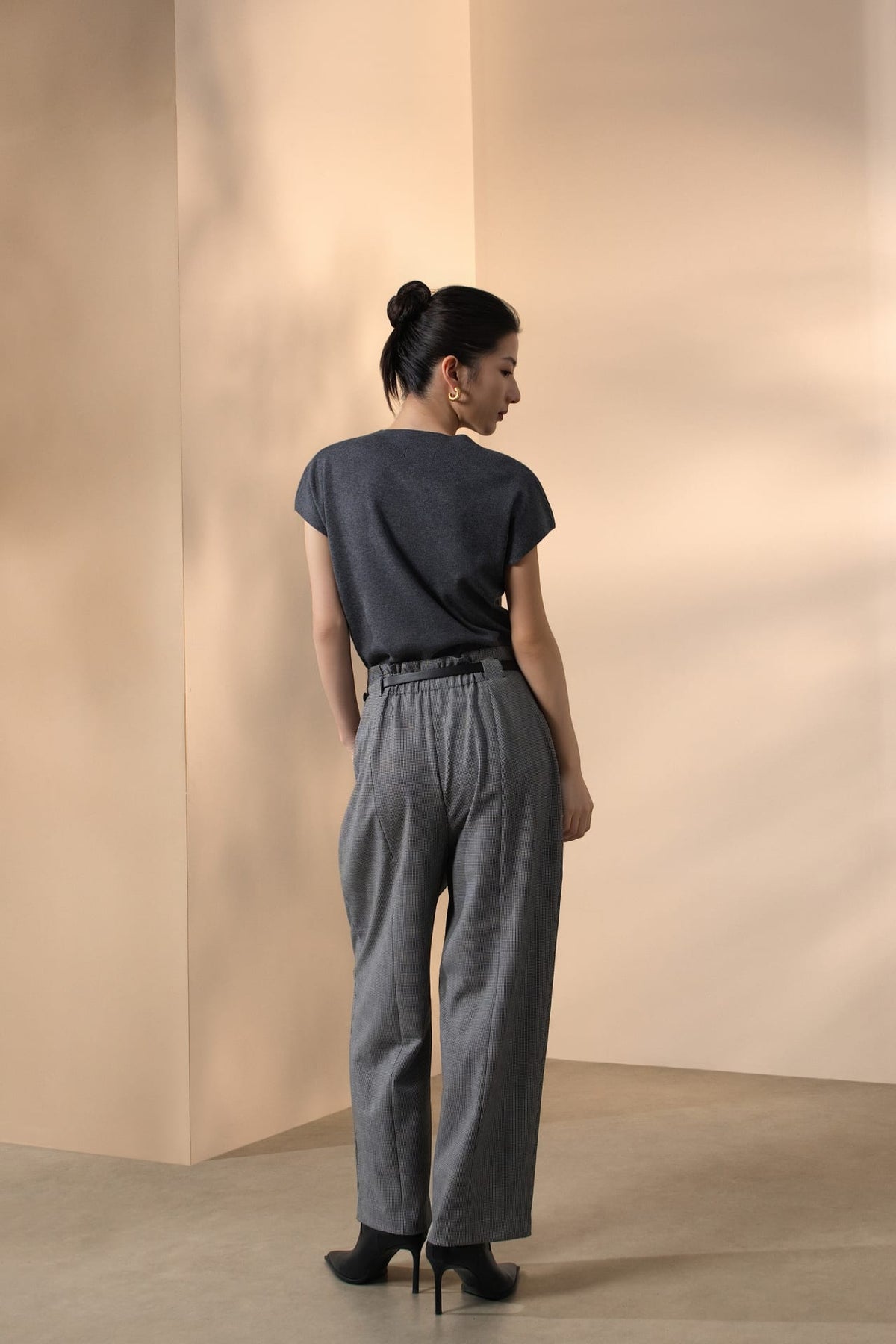 Poly Rayon Houndstooth Genie Casual Pants with Belt