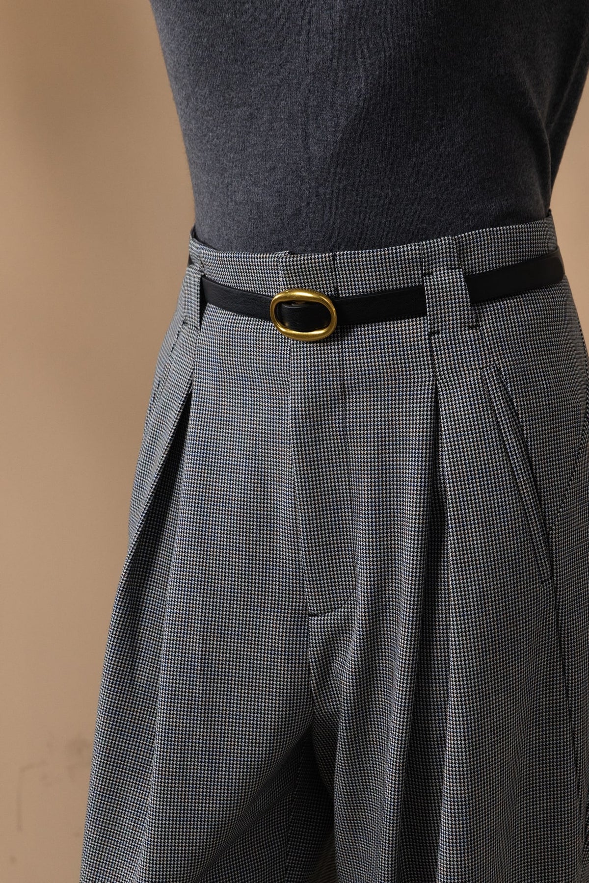 Poly Rayon Houndstooth Genie Casual Pants with Belt