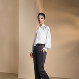 Poly Rayon Pique Comfort Slim Boot Casual Pants with Belt