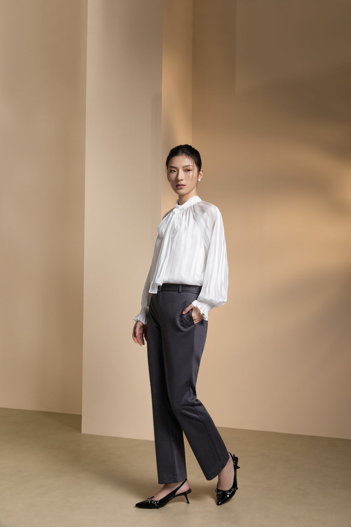 Poly Rayon Pique Comfort Slim Boot Casual Pants with Belt