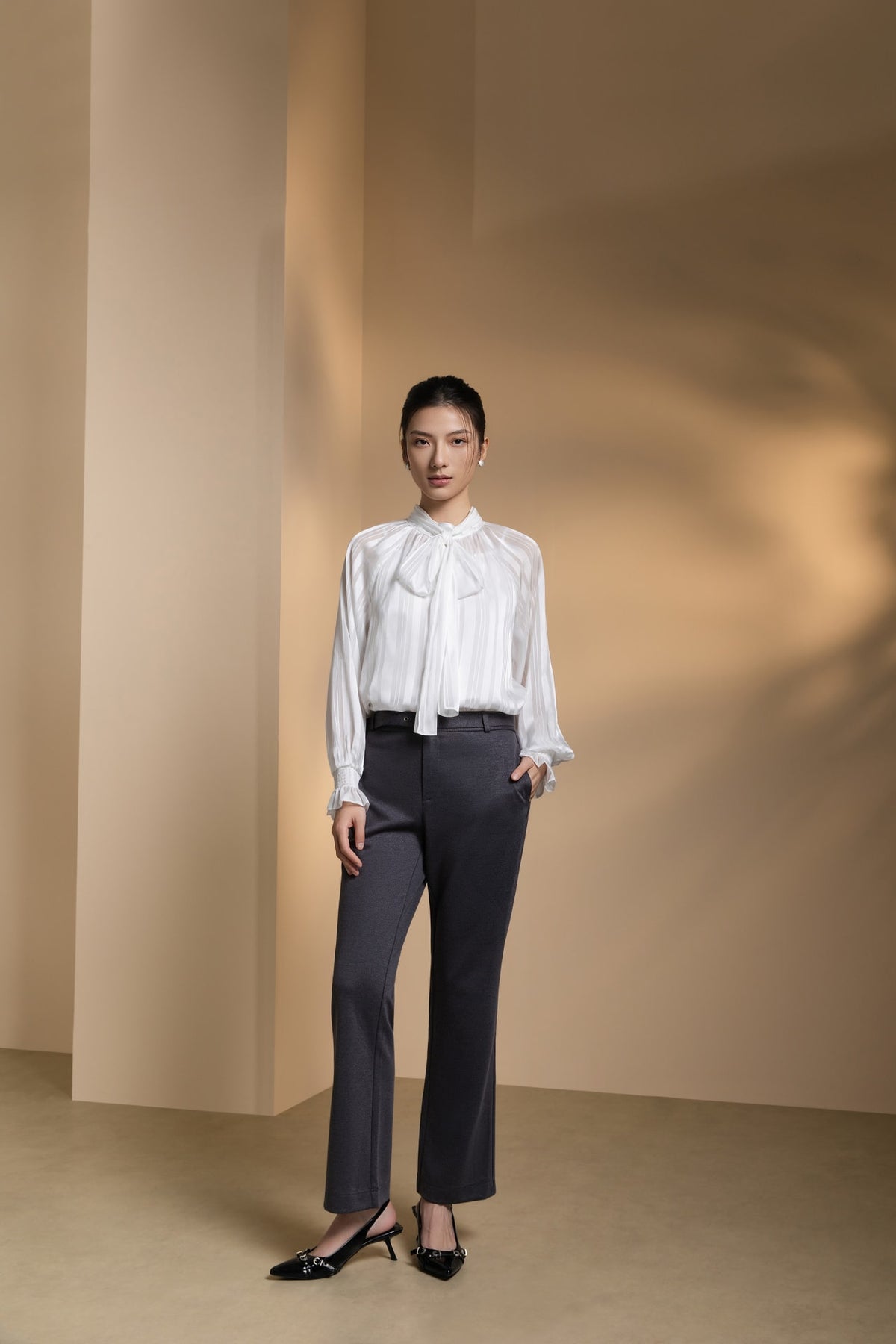 Poly Rayon Pique Comfort Slim Boot Casual Pants with Belt