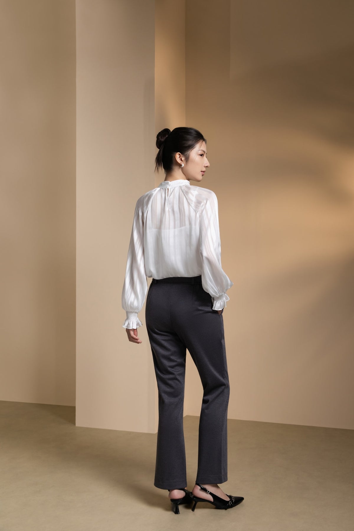 Poly Rayon Pique Comfort Slim Boot Casual Pants with Belt