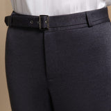 Poly Rayon Pique Comfort Slim Boot Casual Pants with Belt