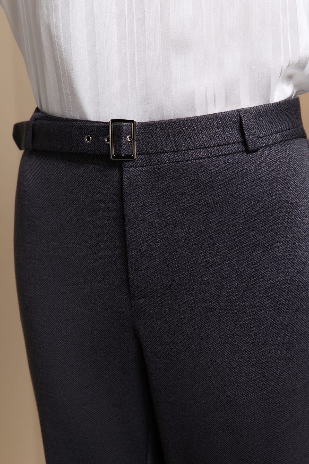 Poly Rayon Pique Comfort Slim Boot Casual Pants with Belt