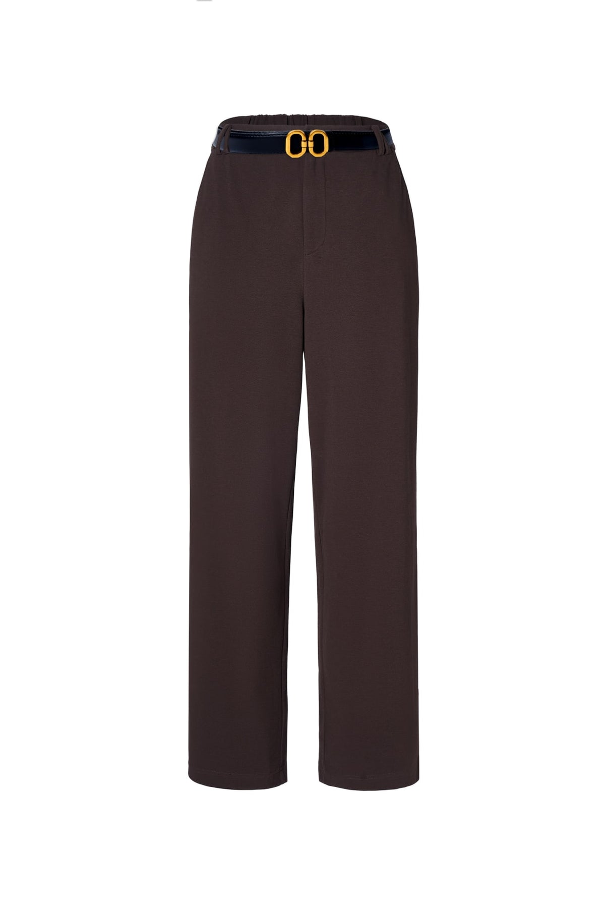 Cotton Blend Pique Twill Straight Leg Casual Pants with Belt