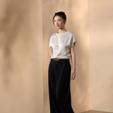 Cotton Blend Pique Twill Straight Leg Casual Pants with Belt