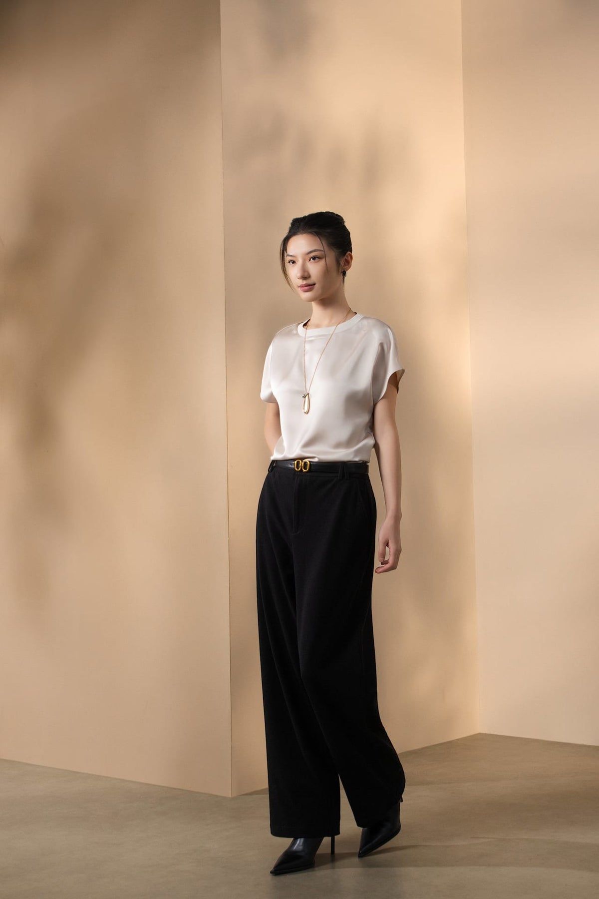 Cotton Blend Pique Twill Straight Leg Casual Pants with Belt