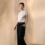 Cotton Blend Pique Twill Straight Leg Casual Pants with Belt