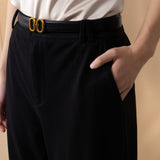 Cotton Blend Pique Twill Straight Leg Casual Pants with Belt