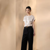 Cotton Blend Pique Twill Straight Leg Casual Pants with Belt
