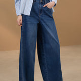 Cotton Blend Twill Wide Leg Denim
