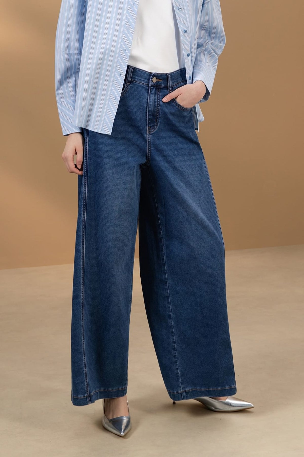 Cotton Blend Twill Wide Leg Denim