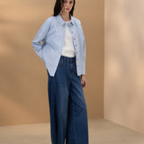 Cotton Blend Twill Wide Leg Denim