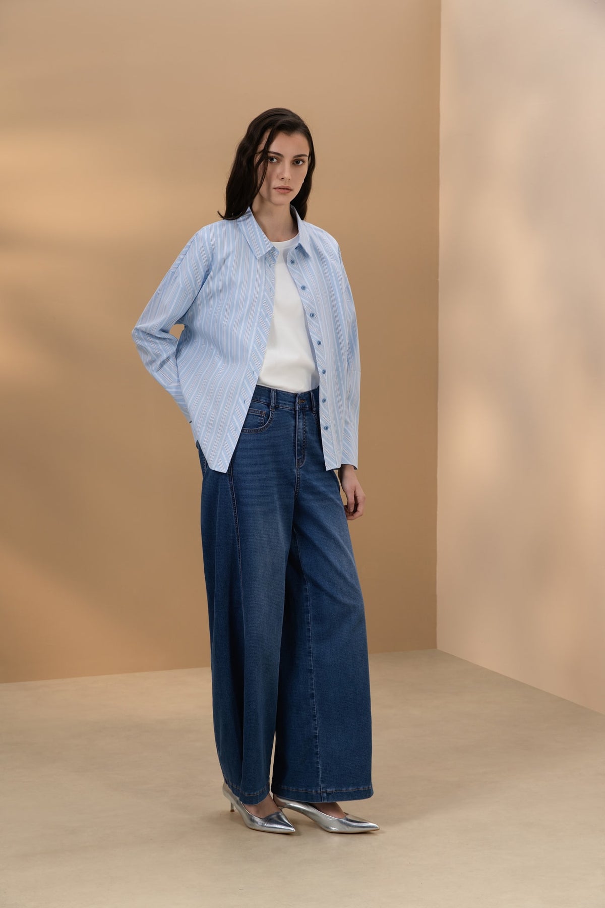 Cotton Blend Twill Wide Leg Denim