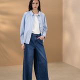 Cotton Blend Twill Wide Leg Denim