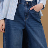 Cotton Blend Twill Wide Leg Denim