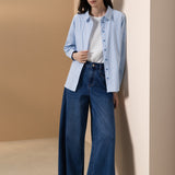 Cotton Blend Twill Wide Leg Denim