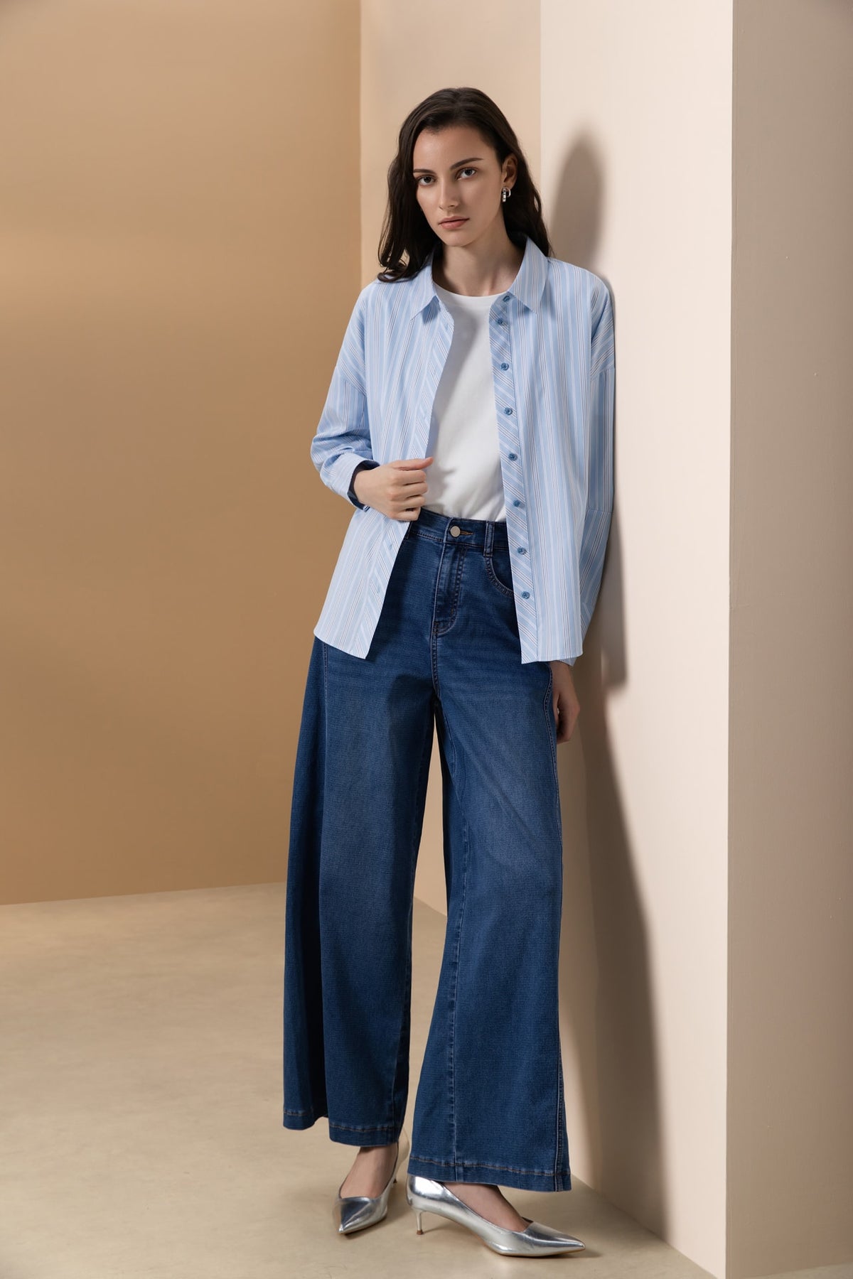 Cotton Blend Twill Wide Leg Denim