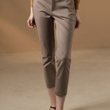 Cotton Nylon Double Weave Skinny Casual Pants with Belt