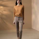 Cotton Nylon Double Weave Skinny Casual Pants with Belt