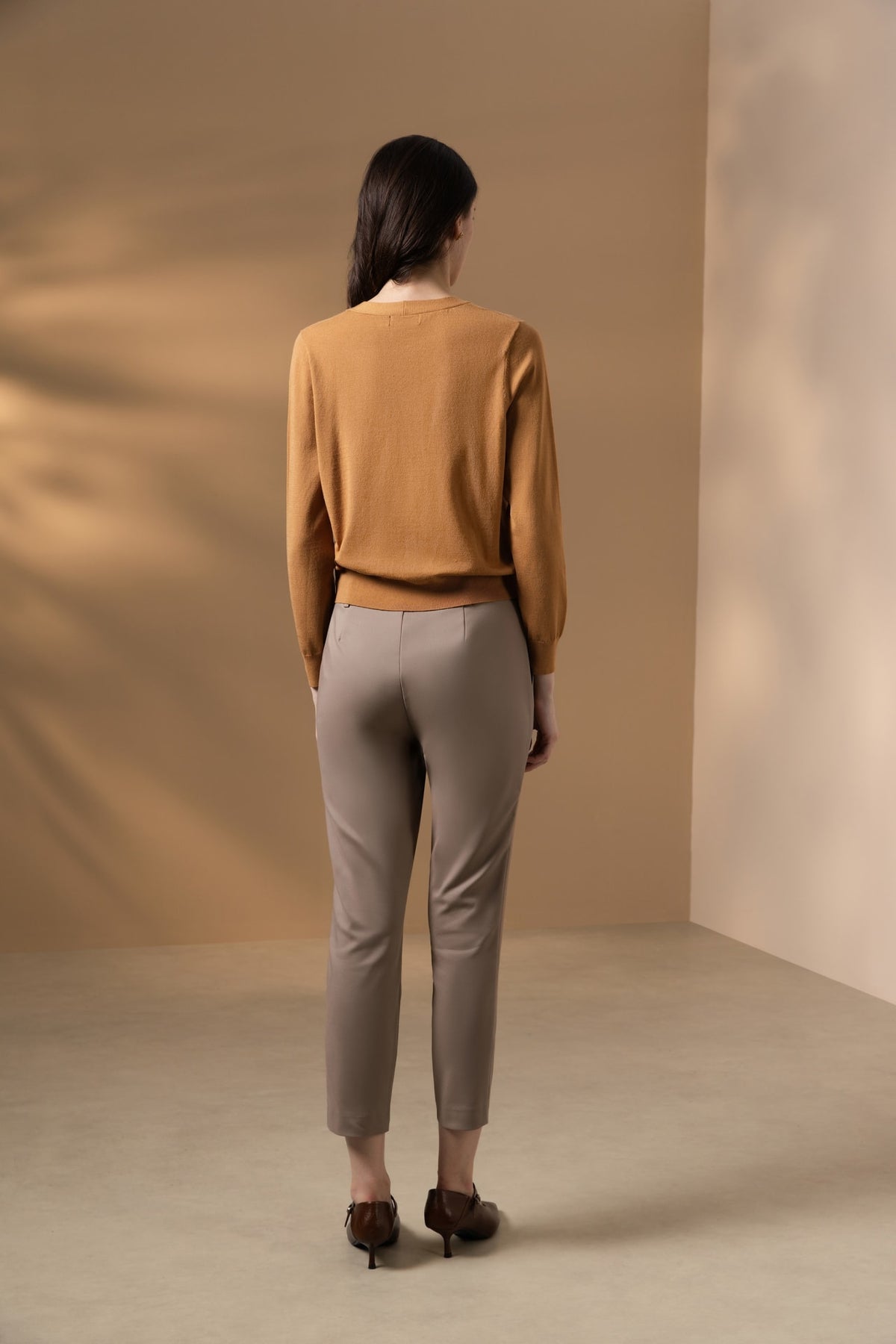 Cotton Nylon Double Weave Skinny Casual Pants with Belt