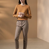 Cotton Nylon Double Weave Skinny Casual Pants with Belt