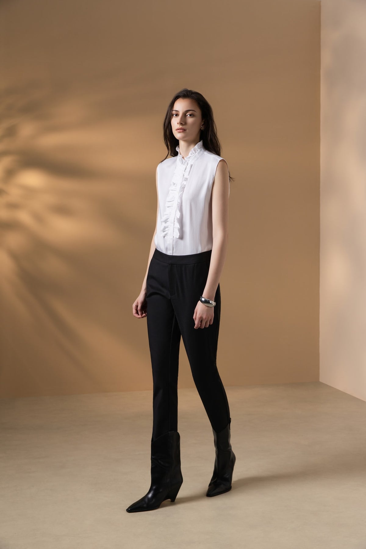 Cotton Nylon Double Weave Comfort Skinny Casual Pants