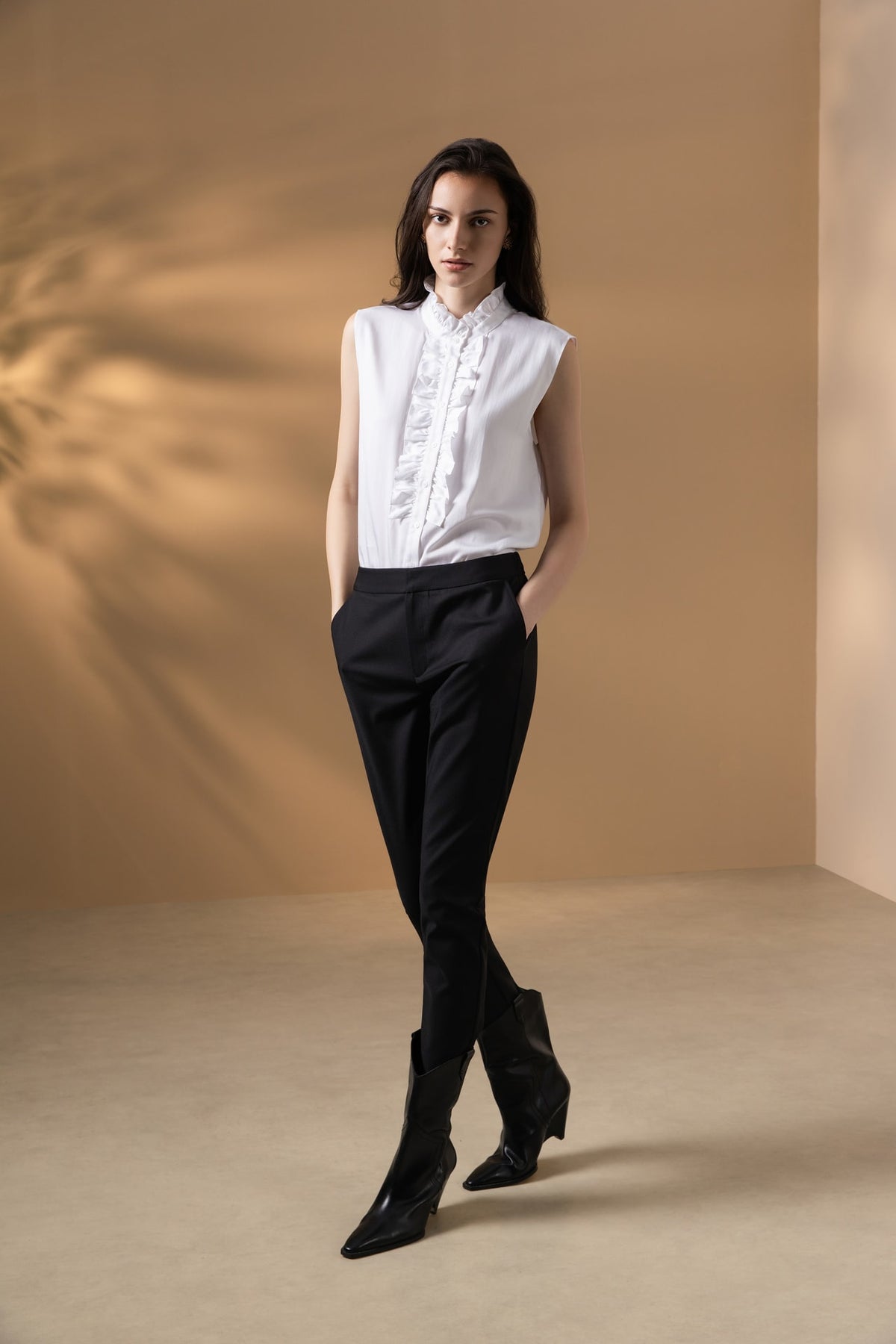 Cotton Nylon Double Weave Comfort Skinny Casual Pants