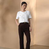 Multi-Way Stretch Nylon Plain Weave Comfort Slim Boot Casual Pants with Belt