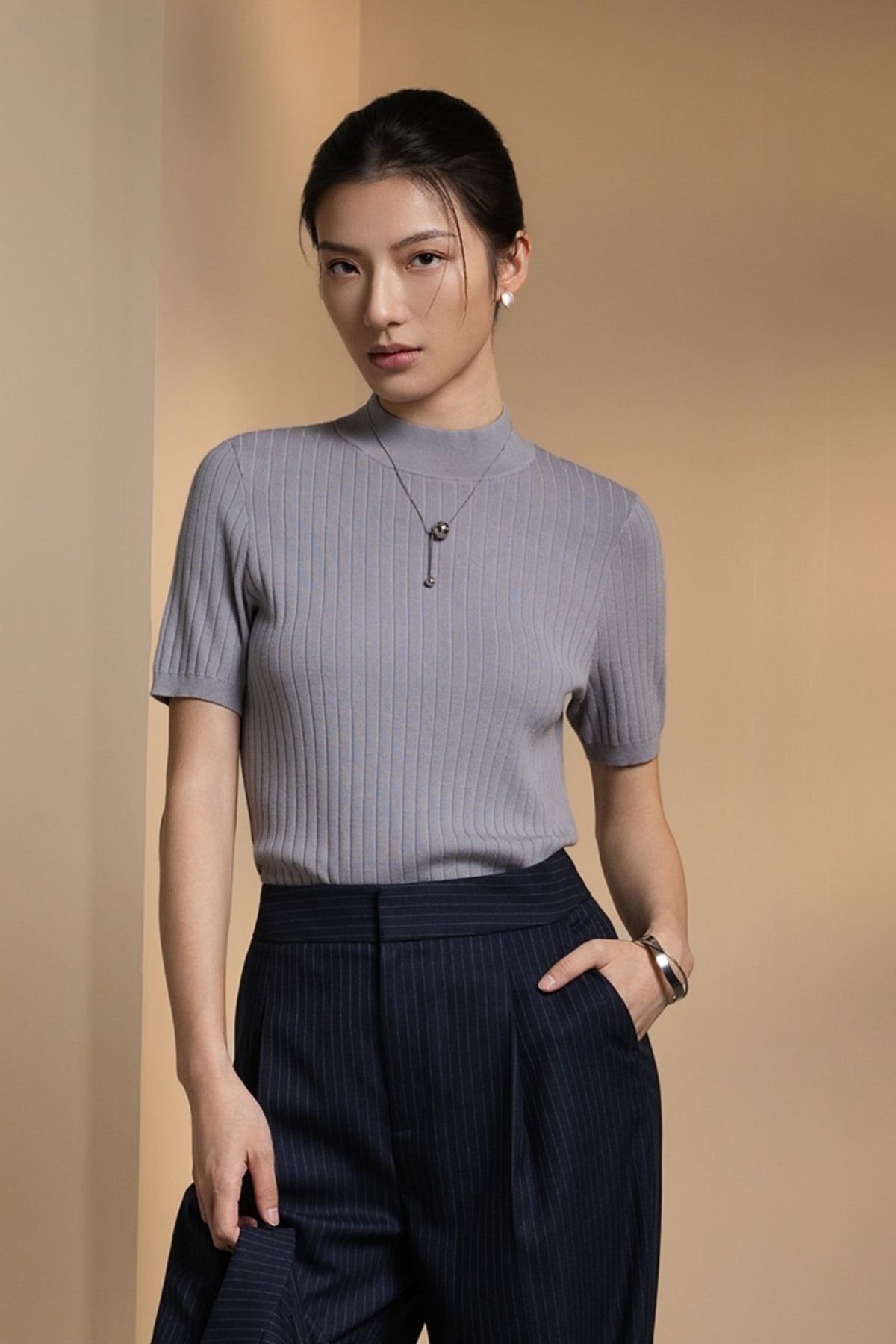 Poly Blend Regular Fit Mock Neck Sweater