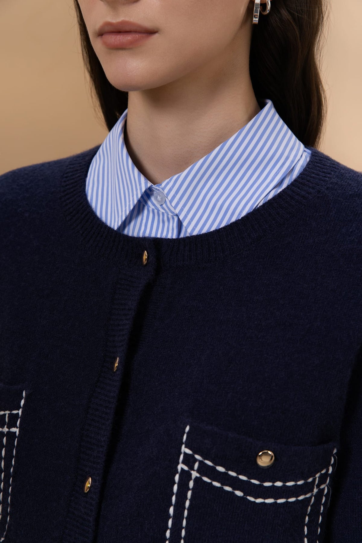 Acrylic Blend Relax Fit Round Neck Cardigan