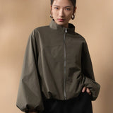 Poly Plain Weave Stand Collar Jacket