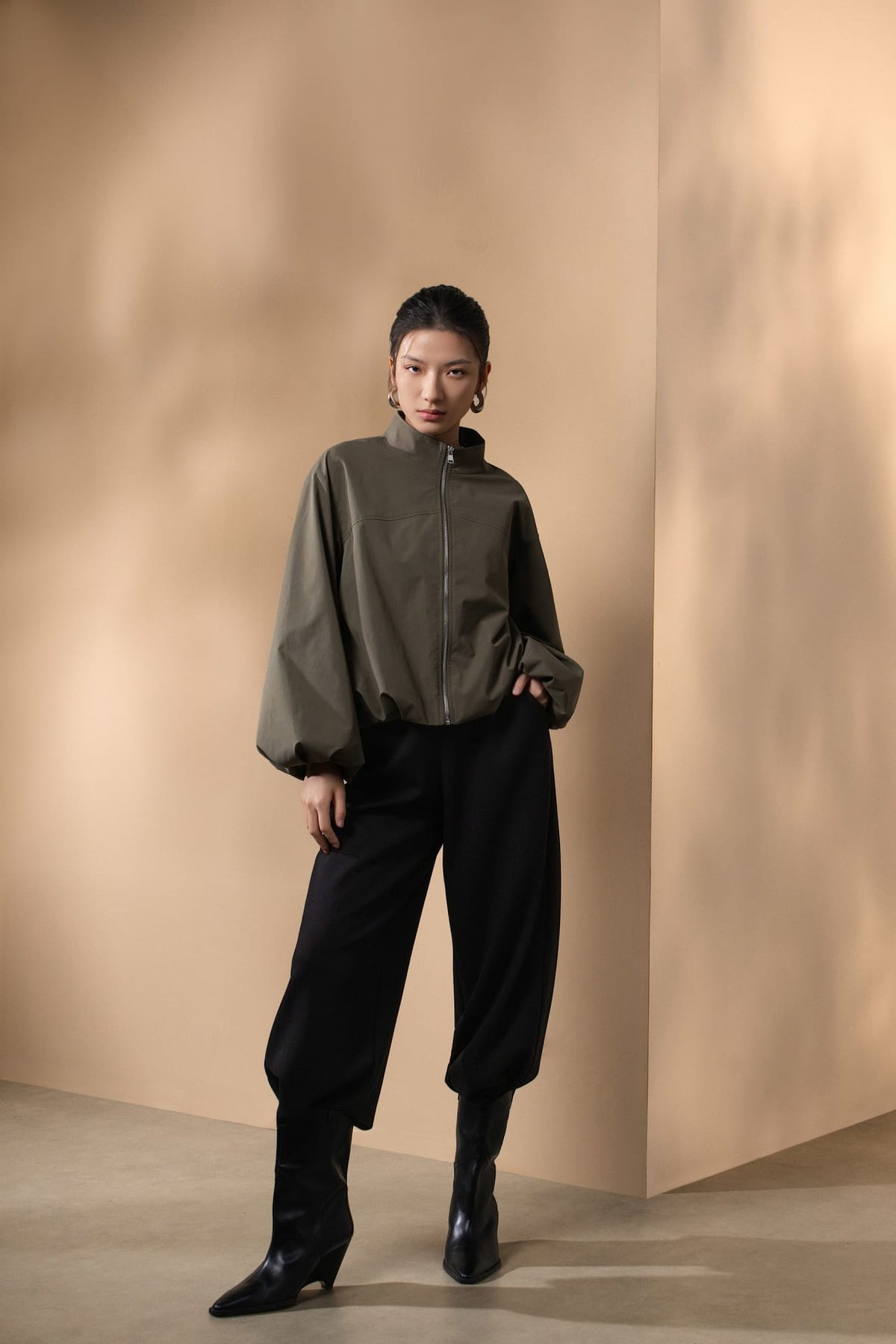 Poly Plain Weave Stand Collar Jacket