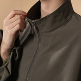 Poly Plain Weave Stand Collar Jacket