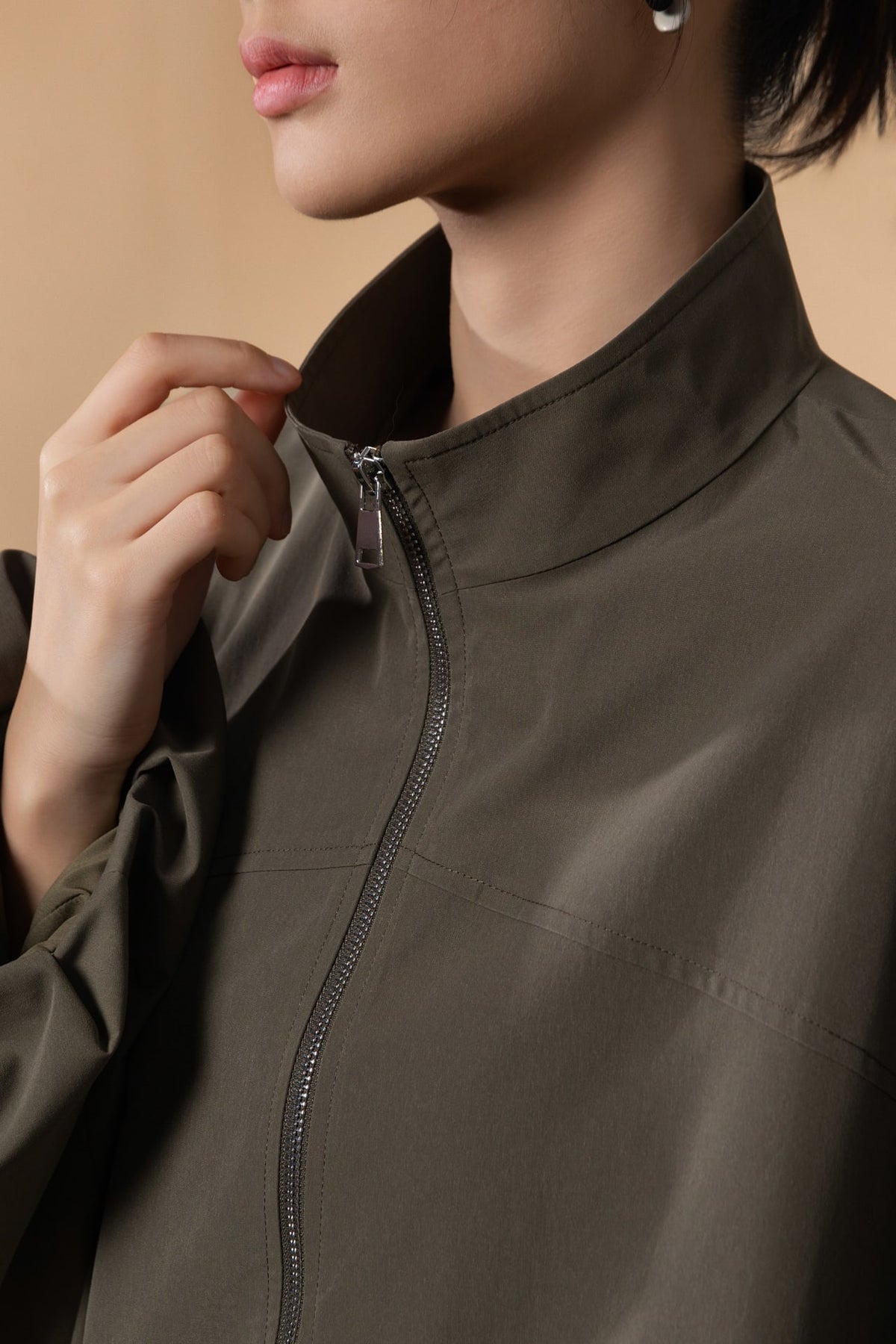 Poly Plain Weave Stand Collar Jacket