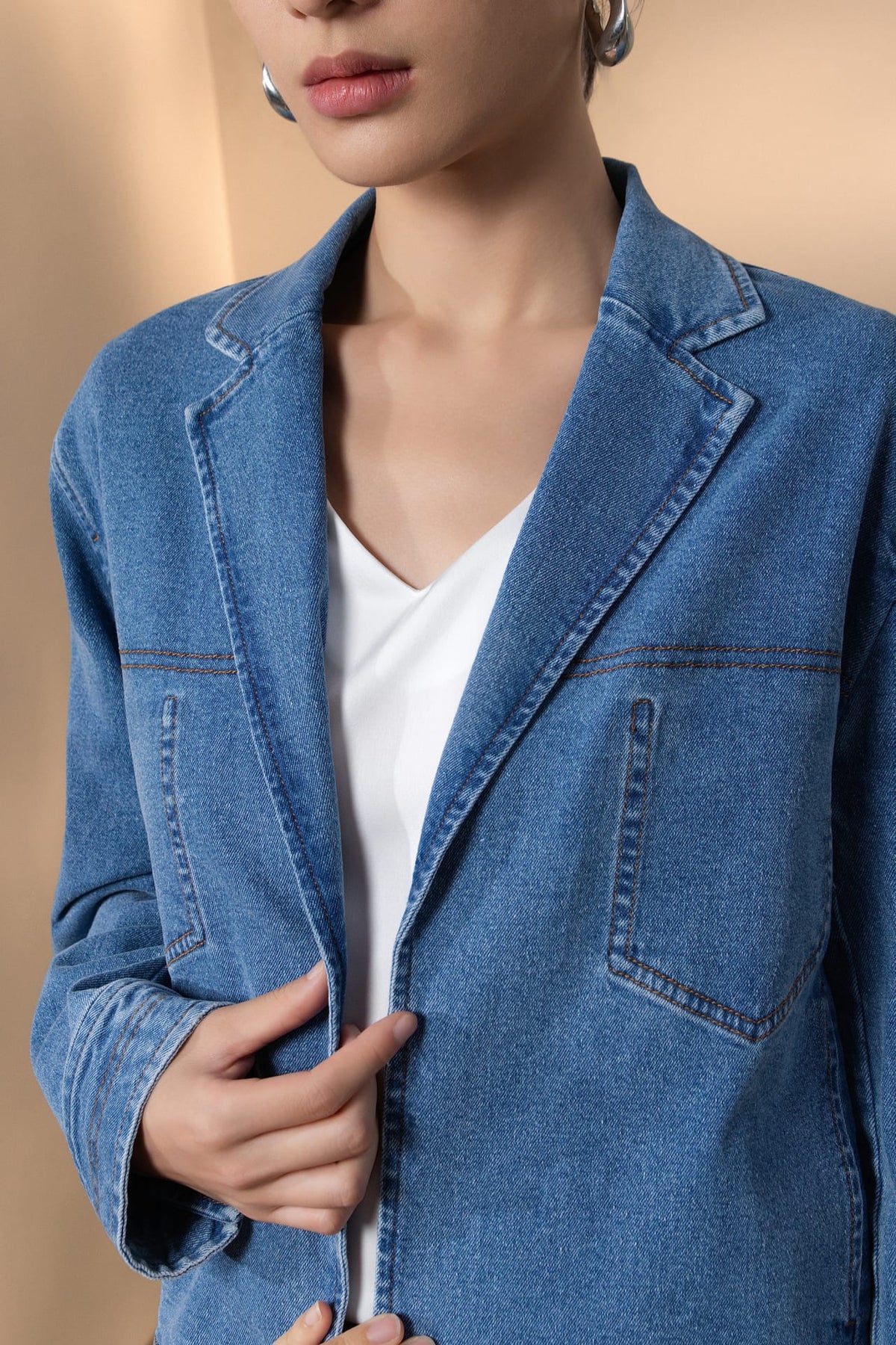 Cotton Lapel Collar Denim Jacket